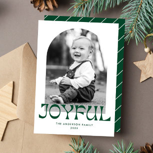 Retro Green Joyful Arch Photo Holiday Card