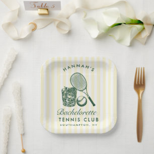 Retro Green Last Swing Before The Ring Tennis Bach Paper Plate