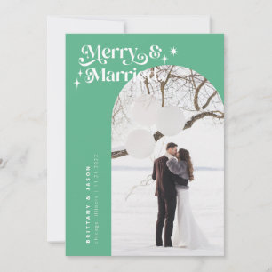 Retro Green Merry & Married Photo Holiday Card
