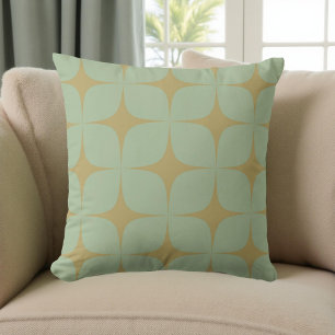 Retro Green Mid Century Modern Geometric Boho Cushion