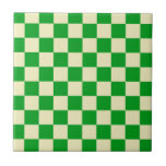 Retro Green Off White Checks Chequerboard Pattern  Ceramic Tile<br><div class="desc">Cool fresh chequered pattern design,  modern interior design decor for home,  living room,  nursery room,  kids room. Chequered colourful curtains,  rug,  phone case. Chequered 70s and 60s trend design idea. Green and muted white checkers</div>