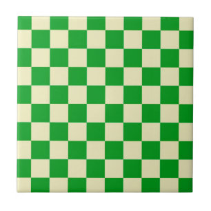 Retro Green Off White Checks Chequerboard Pattern  Ceramic Tile