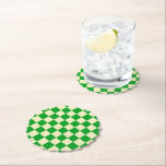 Retro Green Off White Checks Chequerboard Pattern Paper Coaster<br><div class="desc">Cool fresh chequered pattern design,  modern interior design decor for home,  living room,  nursery room,  kids room. Chequered colourful curtains,  rug,  phone case. Chequered 70s and 60s trend design idea. Green and muted white checkers</div>