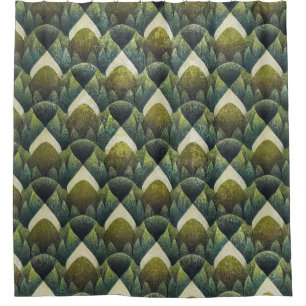 Retro Green Olive Geometric Art Pattern Shower Curtain