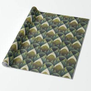 Retro Green Olive Geometric Art Pattern Wrapping Paper