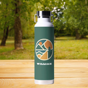 Retro green orange Mountain Adventure Camping Water Bottle
