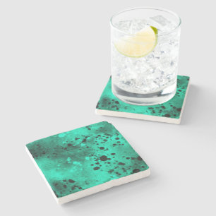 Retro Green Paint Splatter Stone Coaster