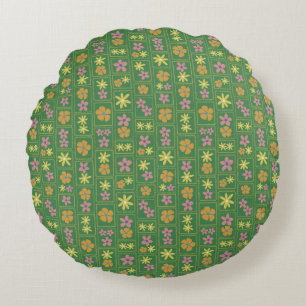 Retro Green Patchwork Floral 16" Round Cushion