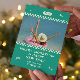 Retro Green Personalised Christmas Photo Holiday Card