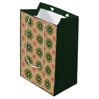 Retro Green Pine Red Lace Design Christmas Medium Gift Bag