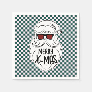 Retro Green Pink Checkered Santa Claus Christmas Napkin