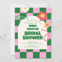 Retro Green Pink Chequered Bridal Shower