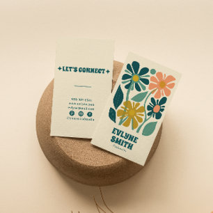 Retro Green Pink Groovy Boho Chic Floral Unique Business Card