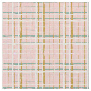 Retro Green Pink Ochre White Plaid  Fabric