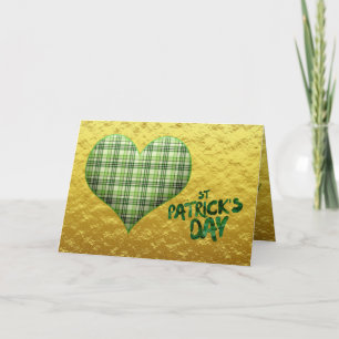 Retro green plaid heart St Patrick Day Card