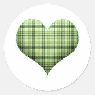 Retro green plaid puffy heart St Patrick Classic Round Sticker