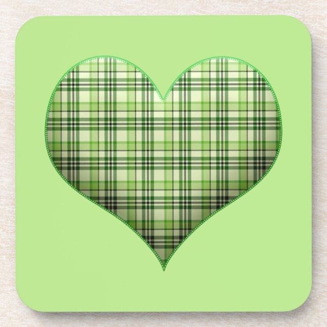 Retro green plaid puffy heart St Patrick  Coaster (Front)