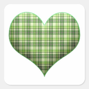 Retro green plaid puffy heart St Patrick retro Sq Square Sticker