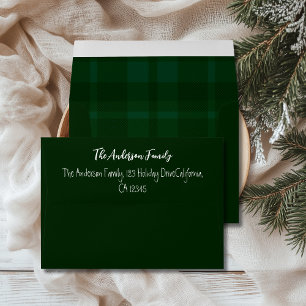 Retro Green Plaid Whimsical Christmas Envelope
