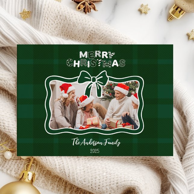 Retro Green Plaid Whimsical Christmas  Holiday Card (Creator Uploaded)