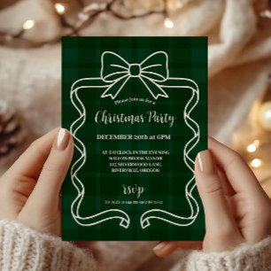 Retro Green Plaid Whimsical Christmas  Invitation