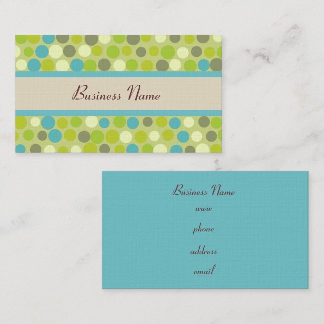 Retro Green Polka Dots Business Cards (Front/Back)