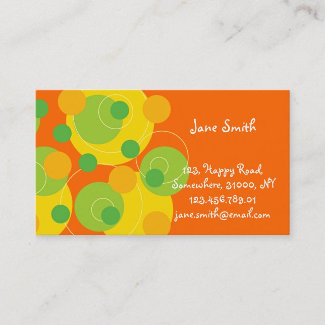 Retro Green Polka Dots Pattern Modern Fun Business Card (Front)