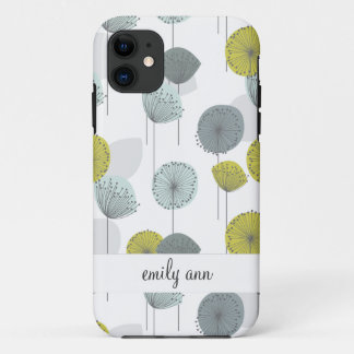 Retro Green Poppies Flowers Pattern iPhone 11 Case