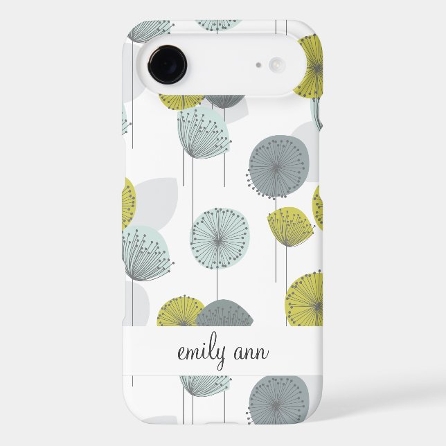Retro Green Poppies Flowers Pattern Case-Mate iPhone Case (Back)
