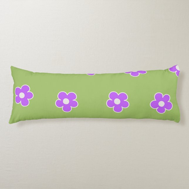 Retro Green Purple Floral Simple Flower Pattern  Body Cushion (Front)