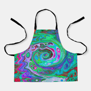 Retro Green, Red and Magenta Abstract Groovy Swirl Apron