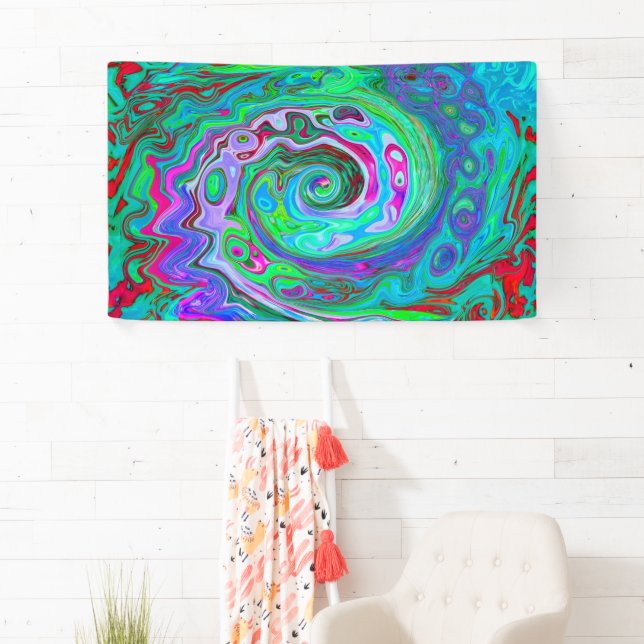 Retro Green, Red and Magenta Abstract Groovy Swirl Banner (Insitu)