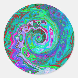 Retro Green, Red and Magenta Abstract Groovy Swirl Classic Round Sticker