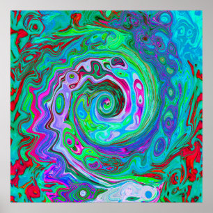 Retro Green, Red and Magenta Abstract Groovy Swirl Poster