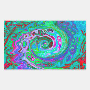 Retro Green, Red and Magenta Abstract Groovy Swirl Rectangular Sticker
