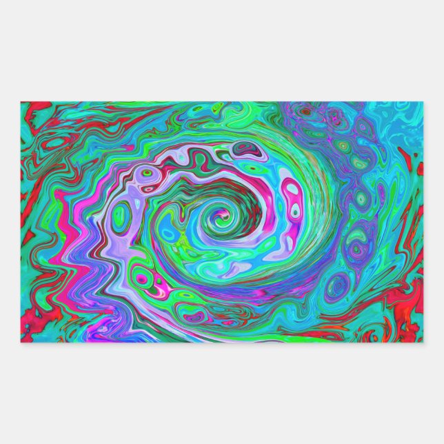Retro Green, Red and Magenta Abstract Groovy Swirl Rectangular Sticker (Front)