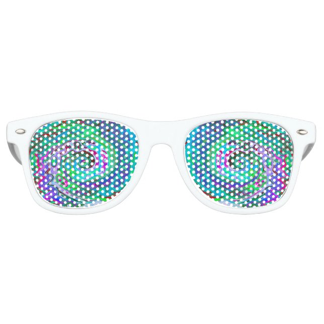 Retro Green, Red and Magenta Abstract Groovy Swirl Retro Sunglasses (Front)