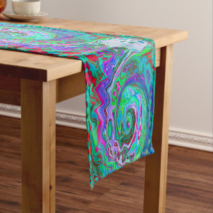 Retro Green, Red and Magenta Abstract Groovy Swirl Short Table Runner