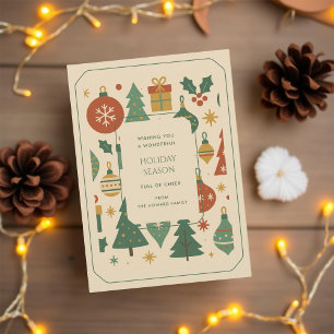 Retro Green Red Mid Century Modern Holiday Card 