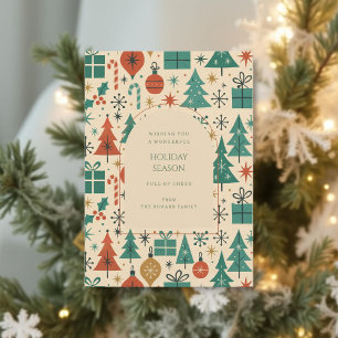 Retro Green Red Mid Century Modern Holiday Card