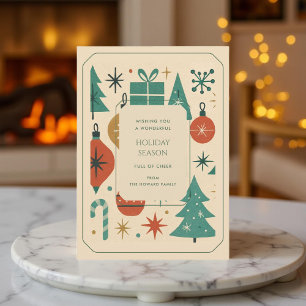 Retro Green Red Mid Century Modern Holiday Card 