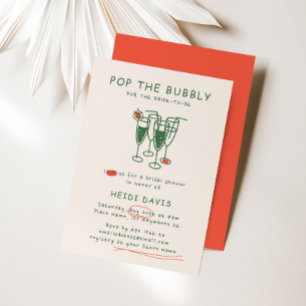 Retro Green & Red Pop The Bubbly Bridal Shower Invitation