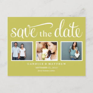 RETRO GREEN SAVE THE DATE ANNOUNCEMENT POSTCARD