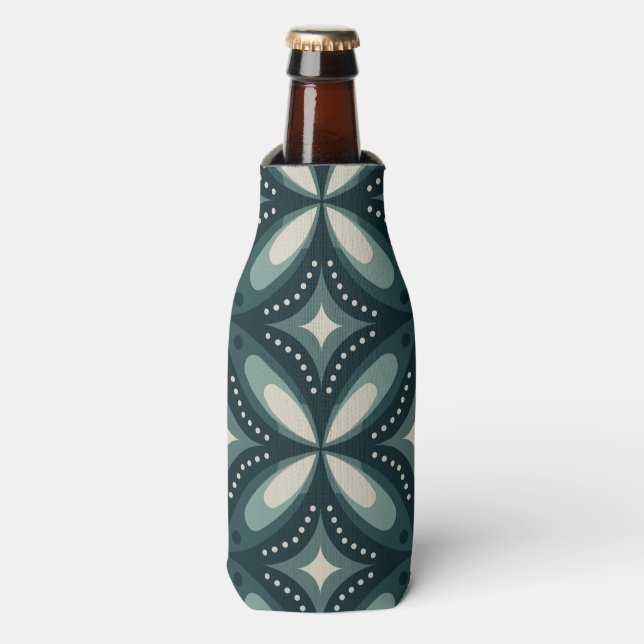 retro green shapes bottle cooler (Bottle Front)
