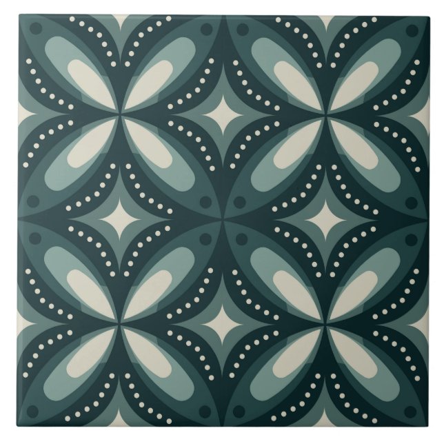 retro green shapes ceramic tile (Front)