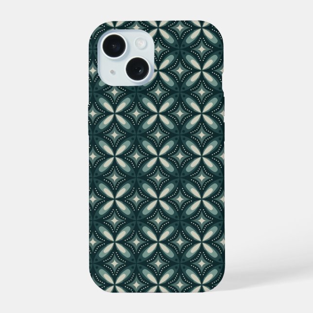 retro green shapes iPhone 15 case (Back)