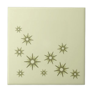 Retro Green Starburst Design Ceramic Tile