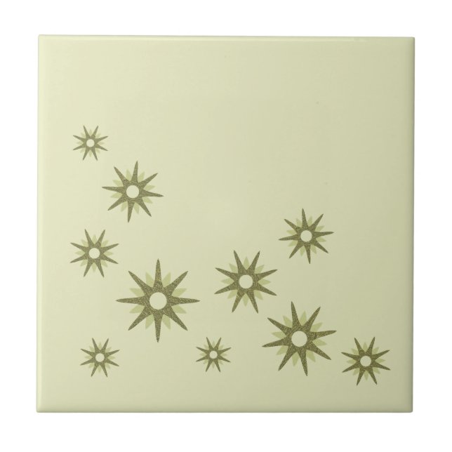 Retro Green Starburst Design Ceramic Tile (Front)