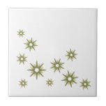 Retro Green Starburst Design Ceramic Tile<br><div class="desc">Mid-century modern inspired design featuring vintage retro green starbursts in an organic design on a white background. Simple,  clean modern design.</div>