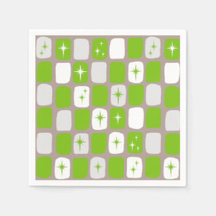 Retro Green Starbursts Cocktail Napkins